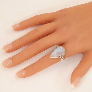 Genuine Rainbow Moonstone Pear Cut Ring in s925